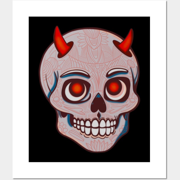 Cute Mexican skull with devil horns Wall Art by DaveDanchuk